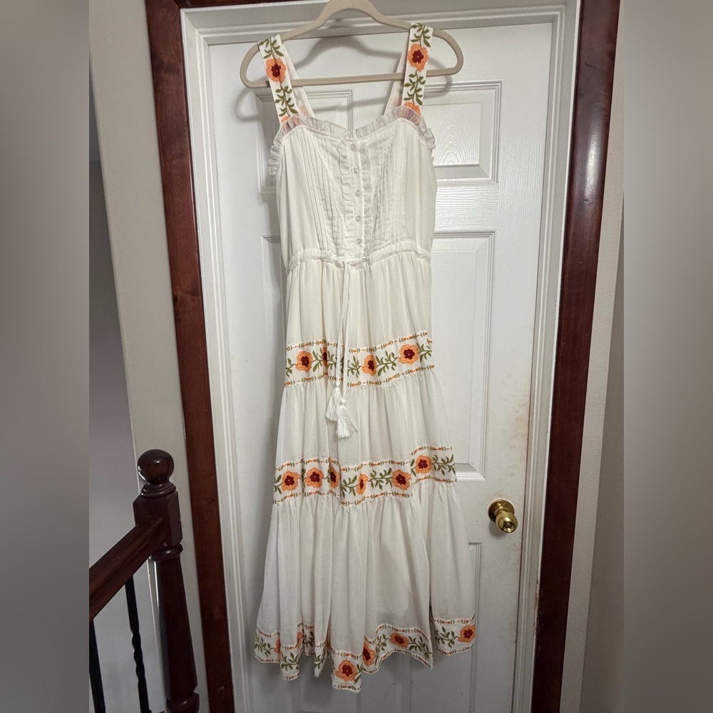 Ivy City co.  Katerina dress Boho Embroidered White Maxi dress with  Accents